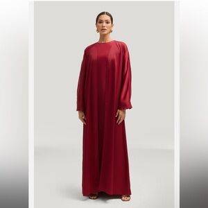 veiled collection kamila satin dress and abaya set